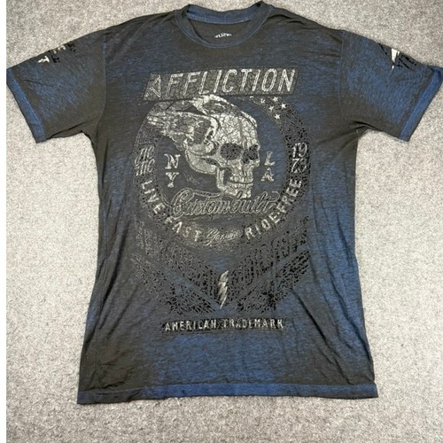 Camiseta Gráfica Affliction Calavera Motociclista Vivo Paseo Rápido Gratis Para Hombres Grande