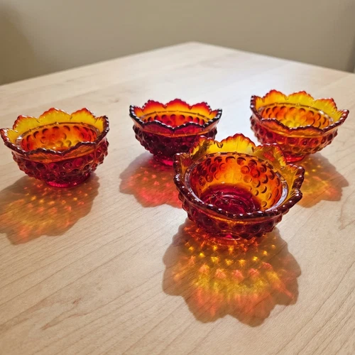4 vintage Amberina Hobnail glass votive candle holders (3) Fenton