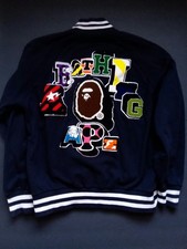 Vintage Bape Baby Milo Nigo 2005 Football Sweat Varsity Jacket By A Bathing Ape
