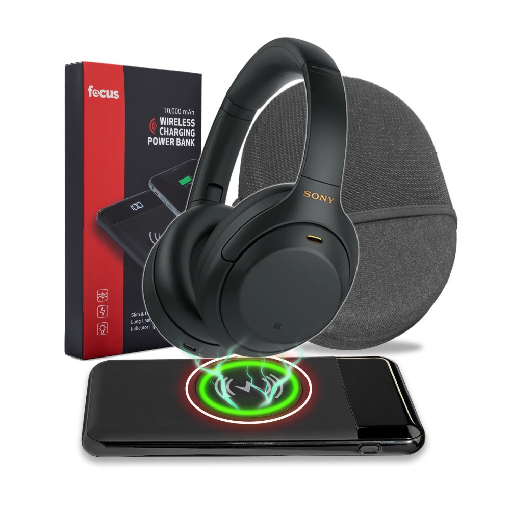 Sony WH-1000XM4 Wireless Noise Canceling Over-Ear Headphones Black Bundle