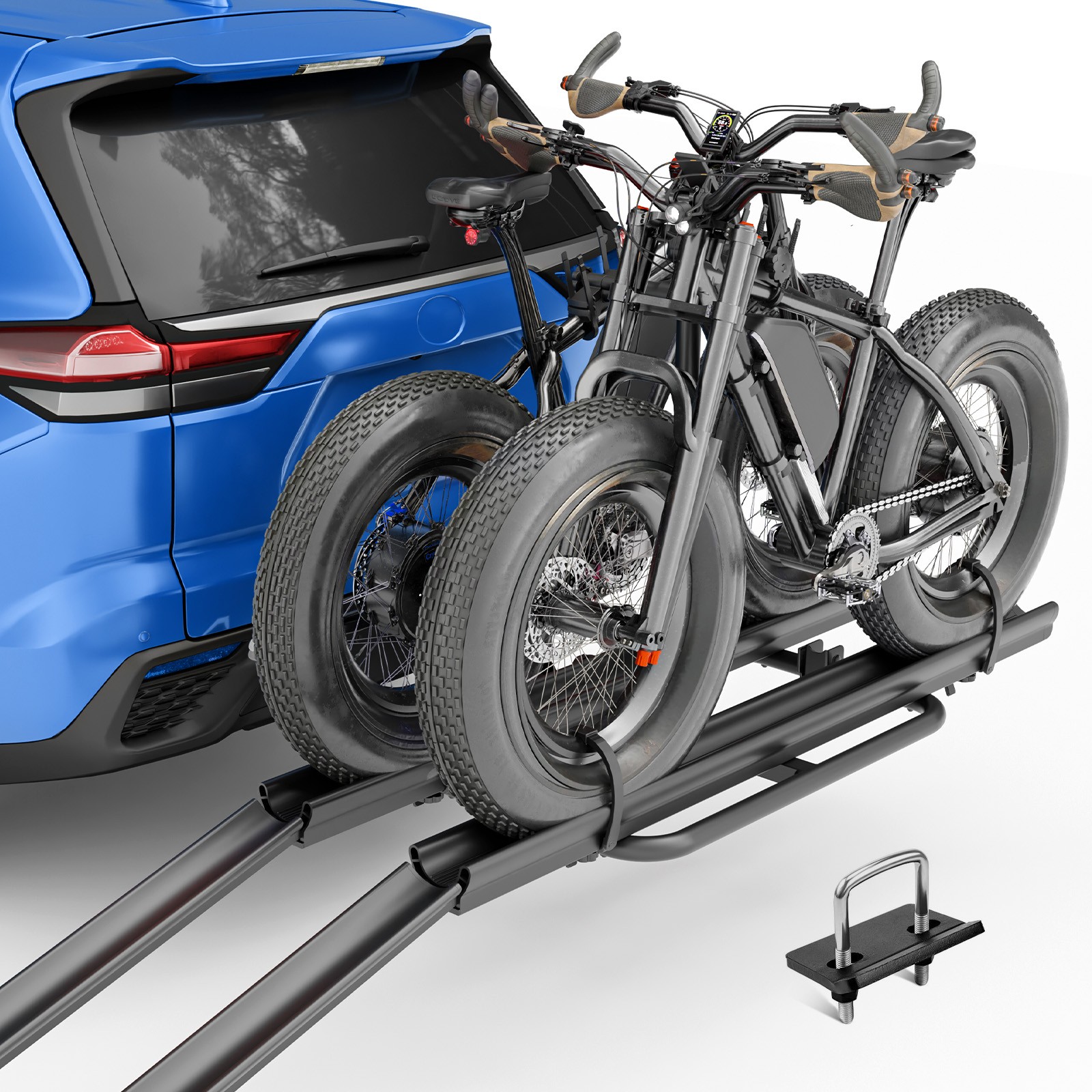 5" Fat Tire Carrier 200LBS 2 EBike Rack w/ Ramp Lockable&Foldable for SUVs Cars