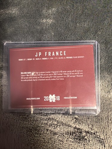 2018 Mississippi State JP France College Baseball Card Mint SEC MSU - Picture 2 of 2