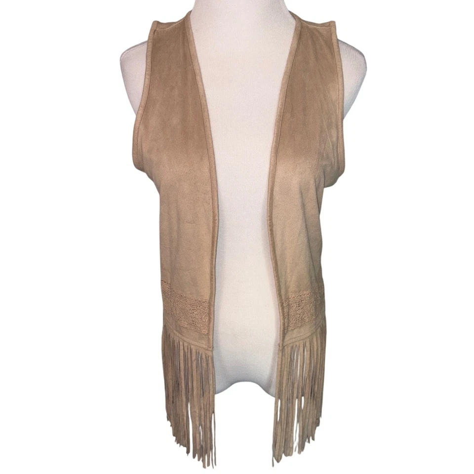 Chaleco con flecos de gamuza sintética tostada mediano boho festival occidental rodeo capas rurales Foto 2 de 4