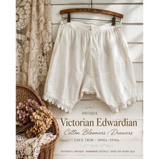 Antique Victorian Edwardian Cotton Bloomers Drawers Pantalettes XS Lace Trim