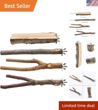 Spacious 4-Piece Wooden Bird Perch Set - Safe and Stable for Parrots  Budgies