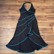 Y2K Black Teal Halter Dress Women 12 Contrast Prom Cocktail Formal Party Glam