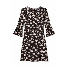 Tommy Hilfiger Women Black Floral Bell Sleeve Classic Shift Work Dress Size 6