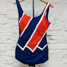 Vintage 1960s Sirena Of California Swimsuit Blue Red White Mod Pinup Rockabilly