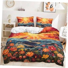 Colorful Flower Duvet Cover Set Size, Boho Sun and Ocean Bedding King S11