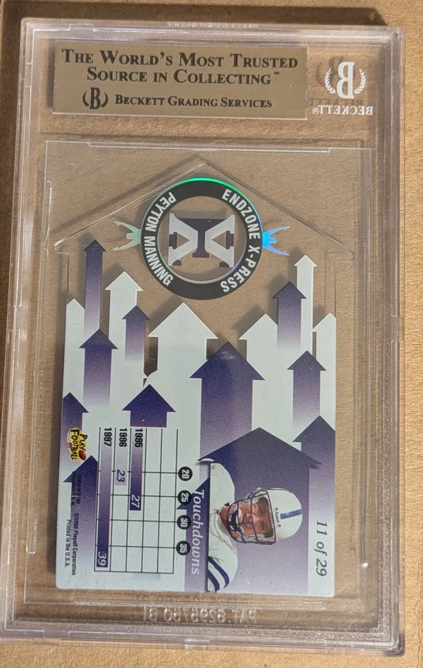 Peyton Manning Playoff Momentum Endzone X-Press 1998 troquelado #11 BGS 9,5  Foto 2 de 2