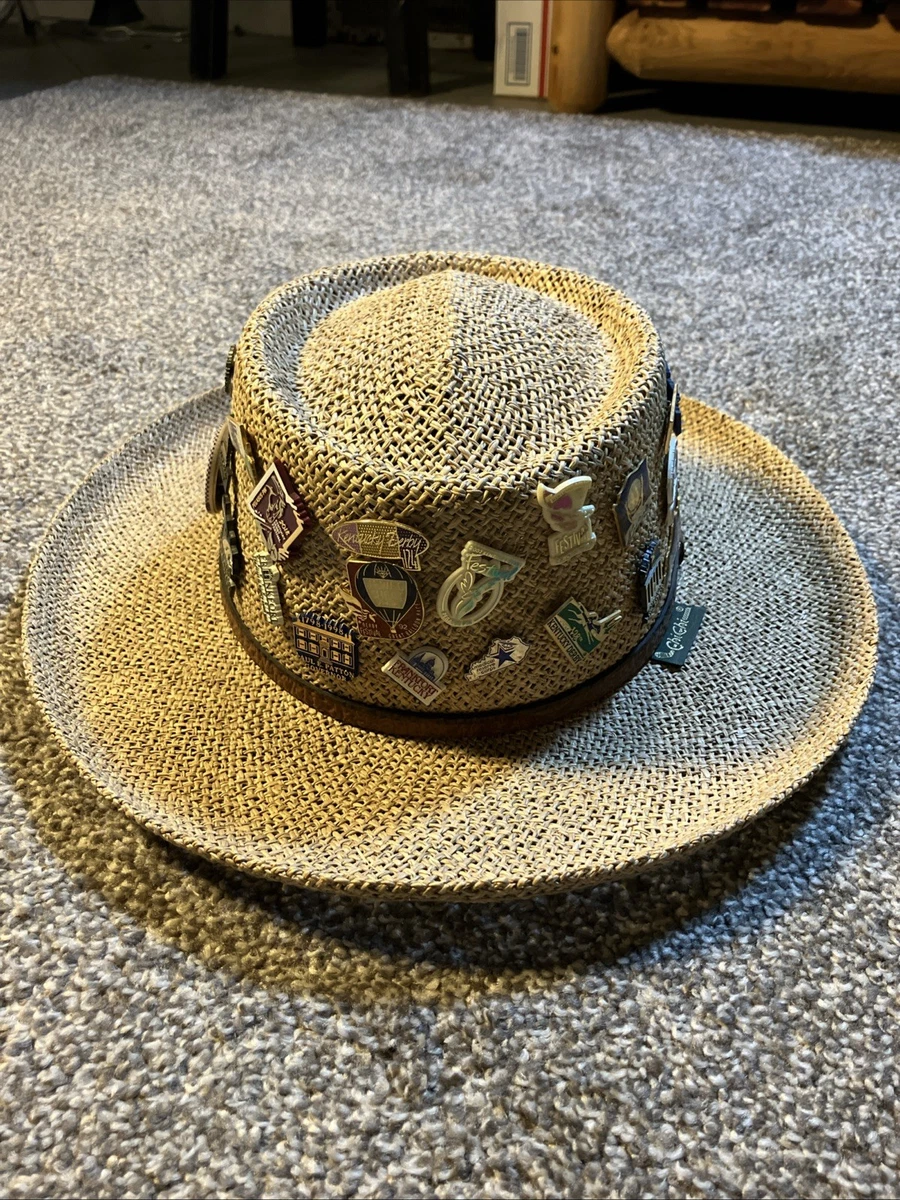 VTG Derby Hat Chi Chi Straw Hat With Collectible Pins  display picture 1