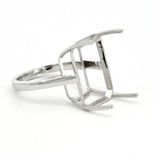 Emerald Cut 18x13mm Semi-Mount 925 Sterling Silver Prong Setting Cocktail Ring
