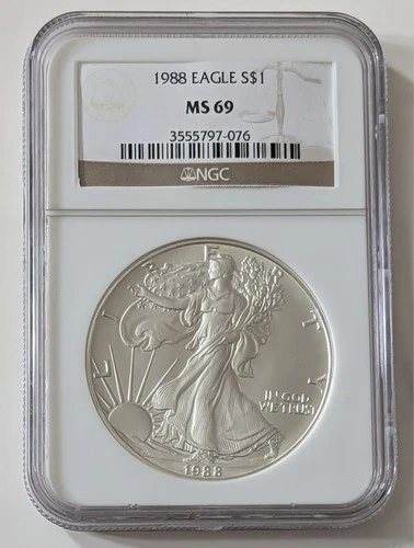 1988 AMERICAN SILVER EAGLE COIN $1 NGC MS69 BROWN LABEL SKU 355797-076