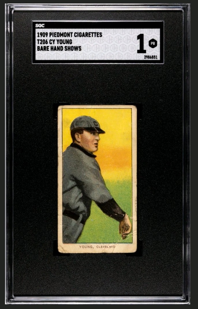 1909 T206 Cy Young Bare Hand Shows SGC 1 PR PIEDMONT 150 1910 1911 Cleveland