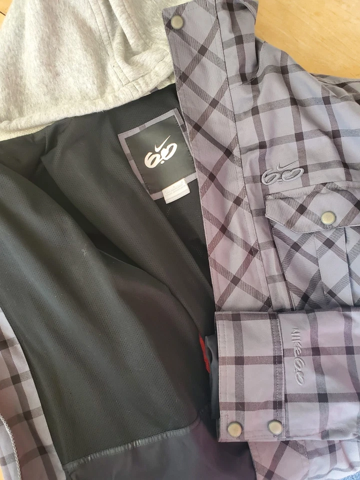 Nike 6.0 Snowboard Esquí Chaqueta Abrigo Gris Cuadros Con Capucha Hombre’s Grande Foto 3 de 4