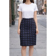Talbots Skirt Womens Sz 4 Wool Blend Blue Polka Dot Straight Office Lined Prepy