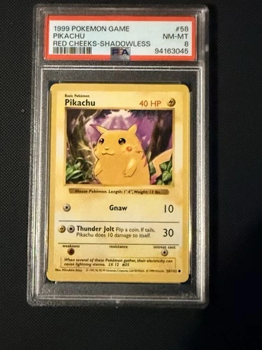 Pikachu Red Cheeks 58/102 1999 Base Set Shadowless Regular PSA 8