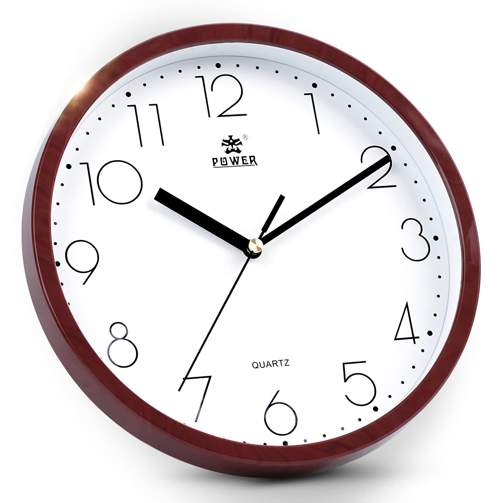 Silent Wall Clock 10 Inch Modern Non-Ticking Quartz Analog Red Wood Grain AA