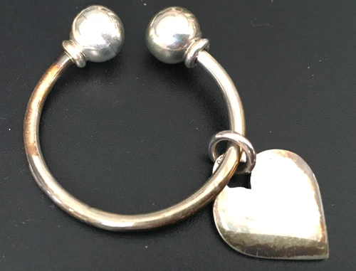 Vtg Key Chain Ring MARKED 925 STERLING SILVER Heart Charm Jewelry lot y