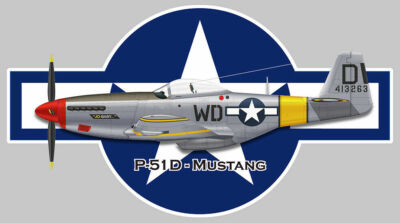 STICKER FLUGZEUG MUSTANG P-51 JÄGER AMERIKANISCHER BOMBER 1940 USA 45cm AV010