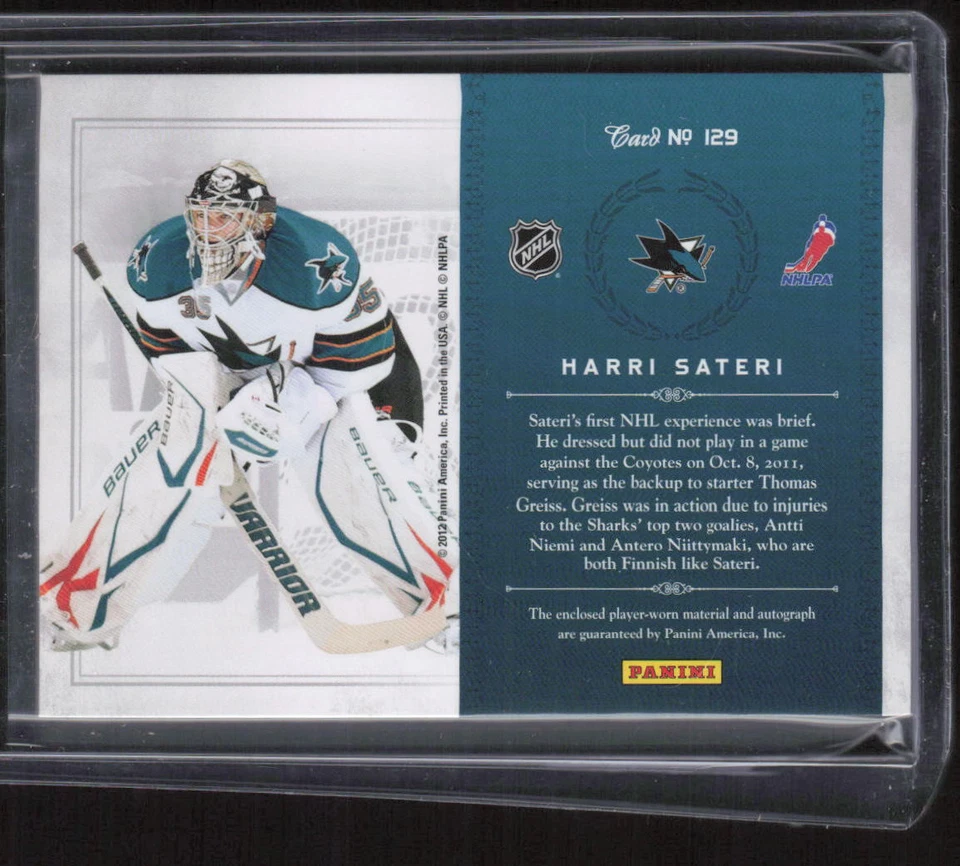 2012-13 Panini Rookie Treasures #129 Harri Sateri Rookie Patch Auto /499 RPA - Image 2 of 2