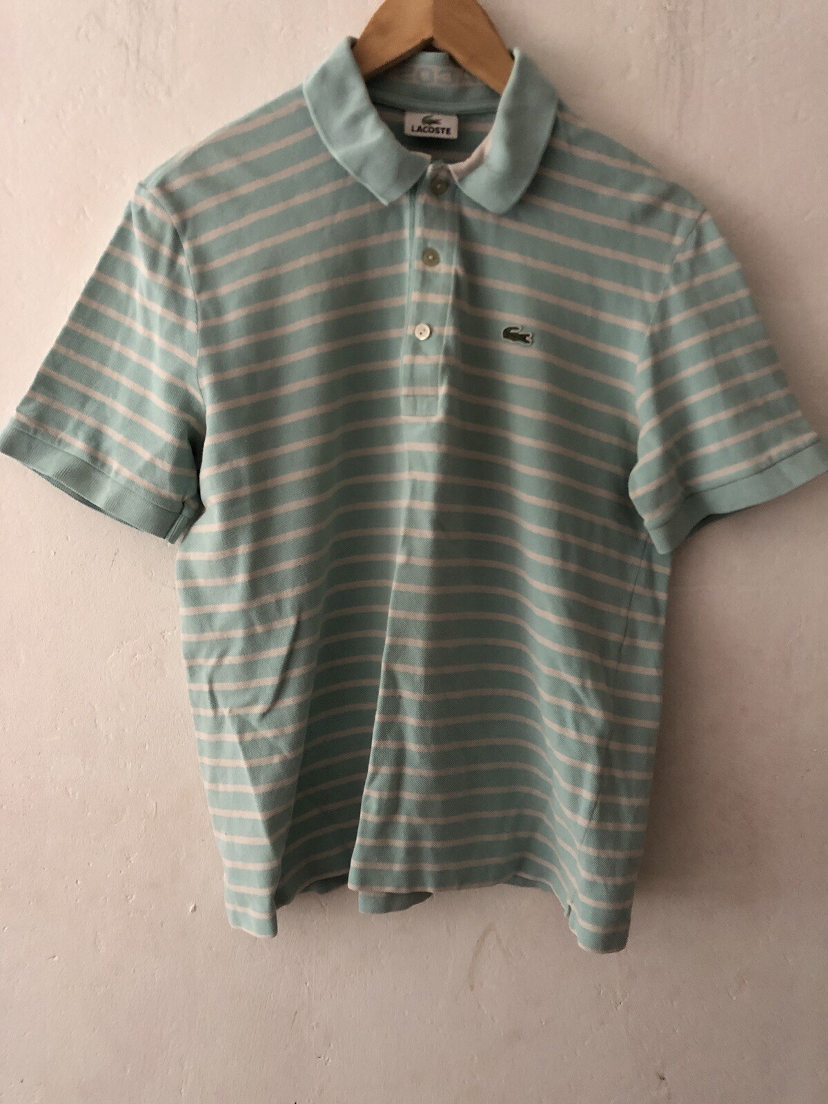 Unisex Lacoste Vintage Classic Style Striped Polo Shirt Top Blue/White Size M