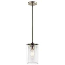 KICHLER Crosby 1-Light Brushed Nickel Mini Pendant w/ Clear Glass, Contemporary