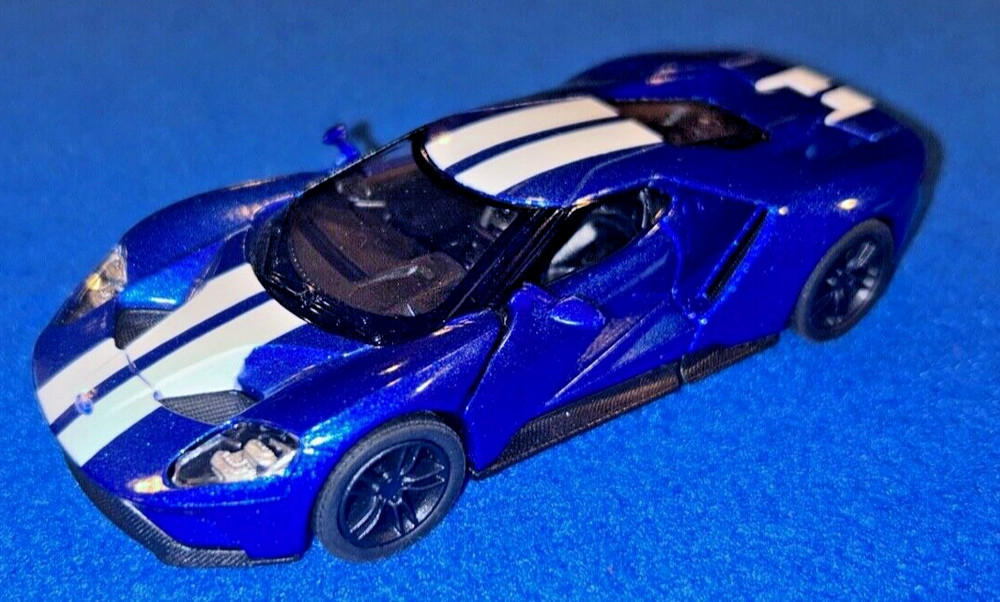 Kinsmart 2017 Ford GT w Stripes 1:38 Scale Diecast Model Toy Car Blue 5 inches