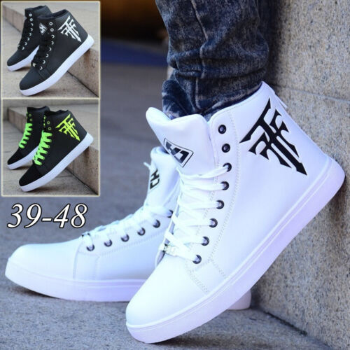 Mens High-Top Sneakers Lace-Up Leather Walking Sports Shoes Casual Trainers Size - Picture 1 of 16