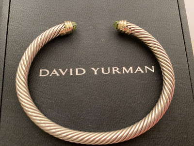 David Yurman Sterling Silber 5mm Kabel Armreif, Peridot Klemmen in 14K Gold