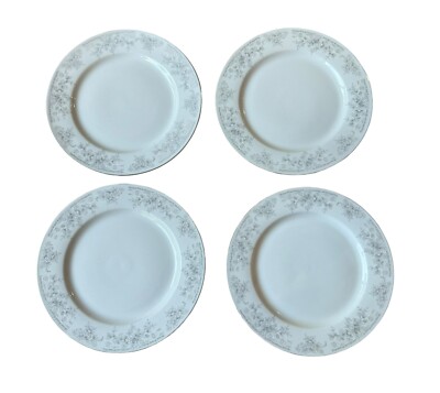 Vintage Set Of 4 Guoguang Fine China Floral 8  Side/Bread Plates White & Grey