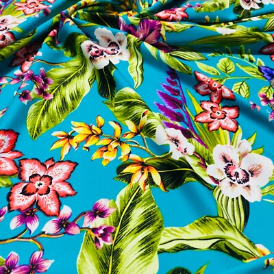 4 Way Stretch Fabric Hawaiian Tropical Floral Print Spandex By