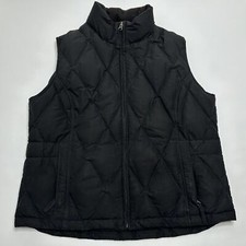 Eddie Bauer Premium Womens Size L Large Black Quilted Puffer Vest Goose Down Zip