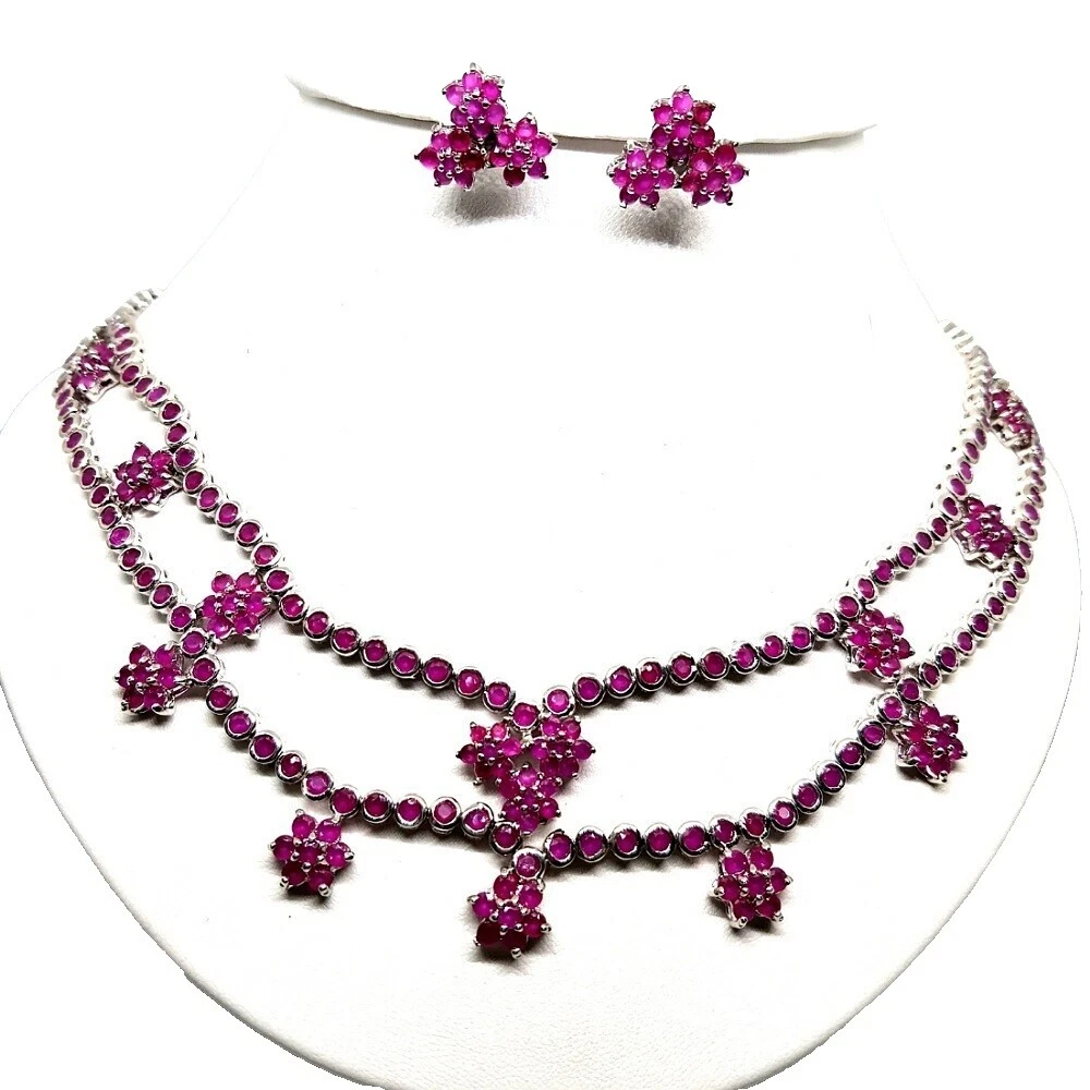 Ruby conjuntos de Joyería de Moda enchapado en oro blanco