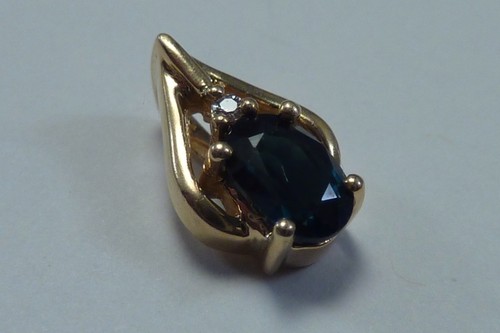 14K Gelbgold Saphir und Diamant Anhänger - Bild 2 von 4