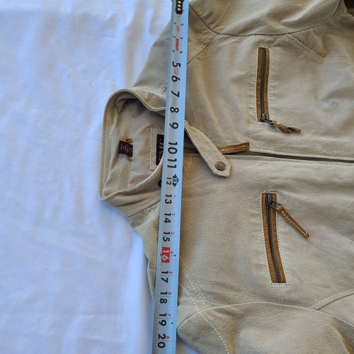 Vintage EMC Wildleder Motorrad Reißverschluss Jacke Größe Large Farbe hellbraun gepolsterte Ellbogen (C - Bild 18 von 24
