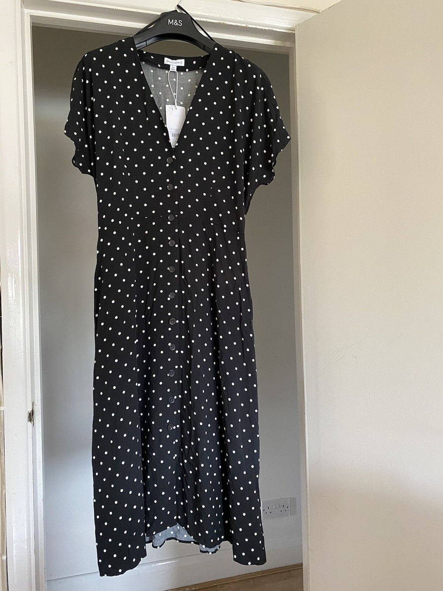 Warehouse Polka Dot Tie Waist Midi Dress Uk 14 UK