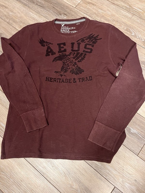 Mens American Eagle Outfitters Brown Graphic Long Sleeve Top. Size Large 