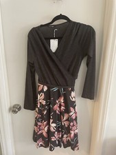 NWT Papermoon grey and floral wrap super soft wrap dress size l