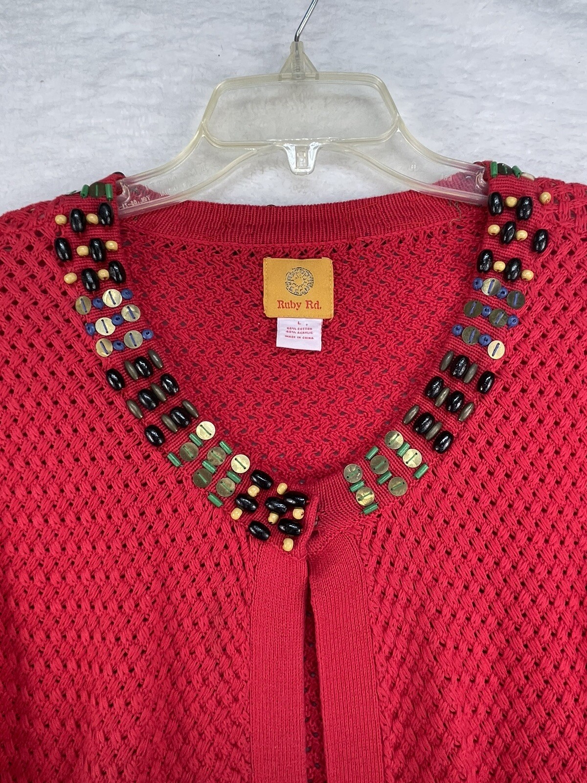 Ruby Rd. Bead/ Sequin Neckline Red Knit Sweater  … - image 2