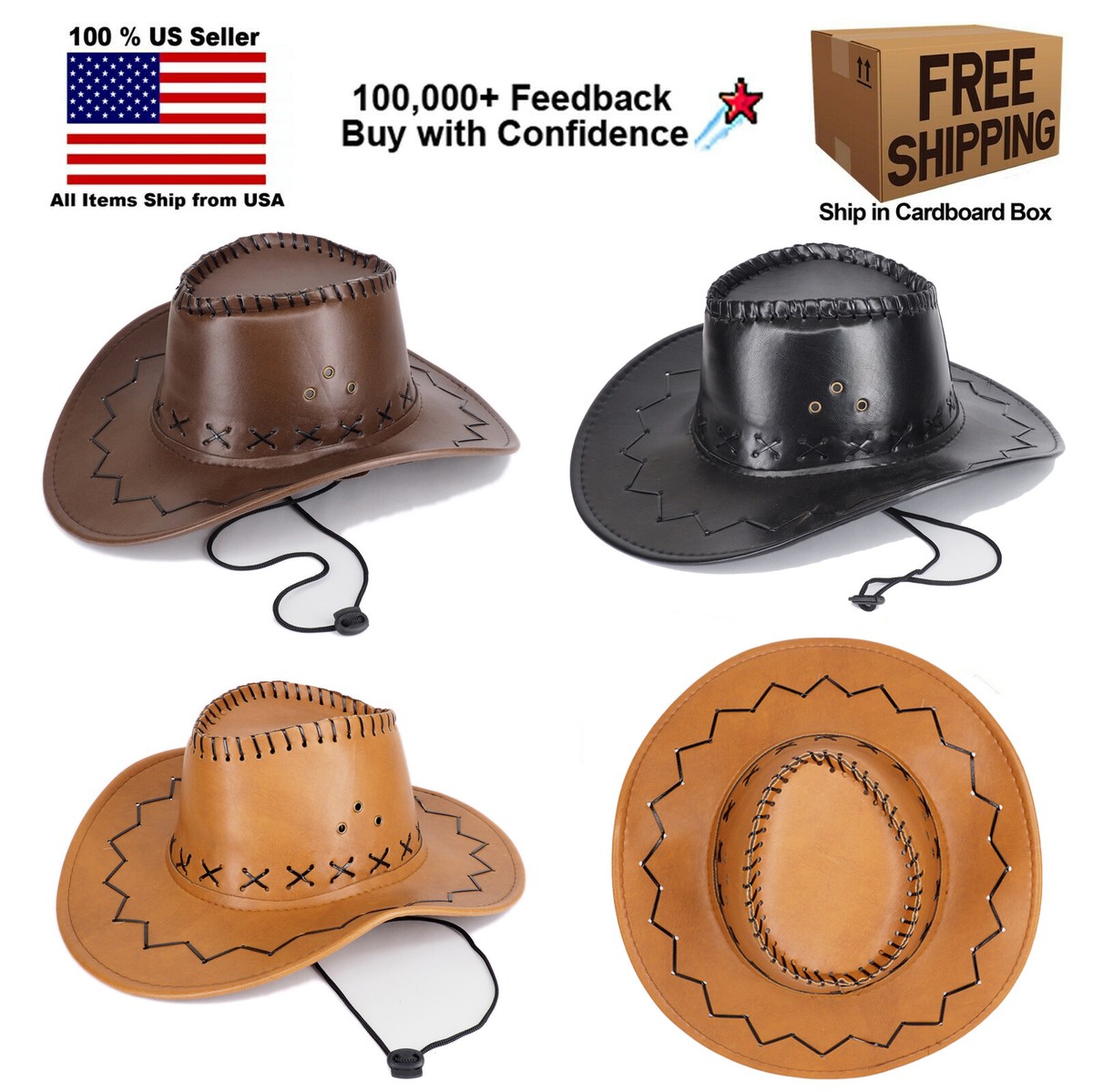 FEDORA PANAMA WESTERN COWBOY UPTURN WIDE BRIM FAUX LEATHER  display picture 3