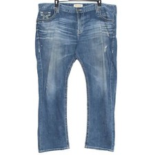 Big Star Mens Jeans Voyager Straight Relaxed Distressed Zip Fly Blue 44x32 EF