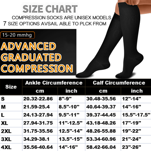 Pair Plus Size Knee High Compression Socks Men Women Medical Stockings S-7XL CFR - Picture 21 of 23