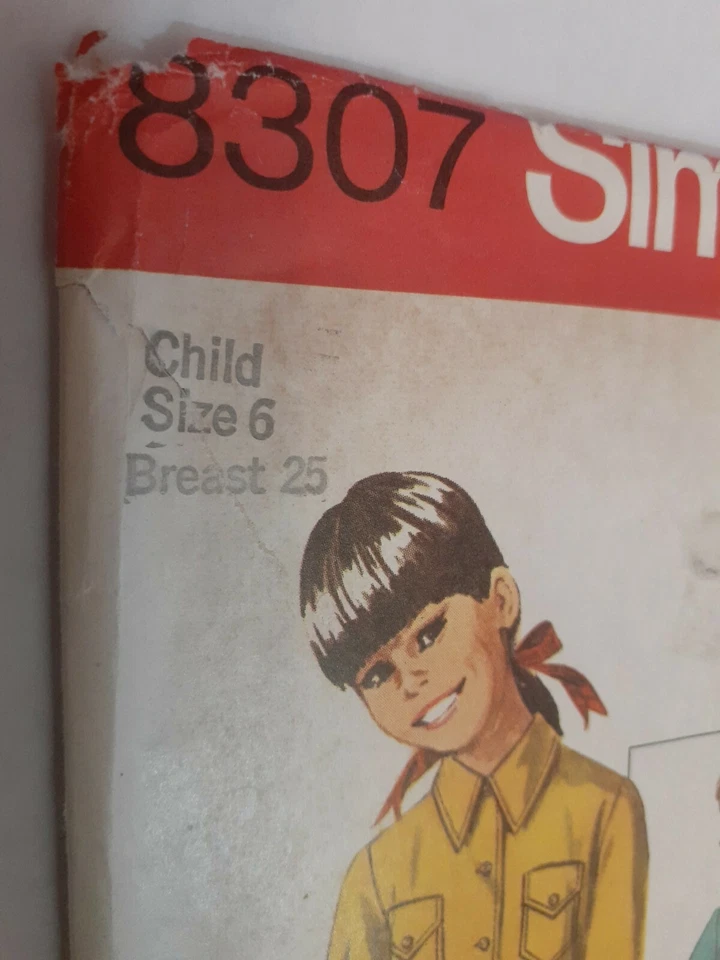 Simplicity 8307 Shirt Scarf Blouse Top Sewing Pattern Girls 6 VTG Cut Western - Image 3 of 4