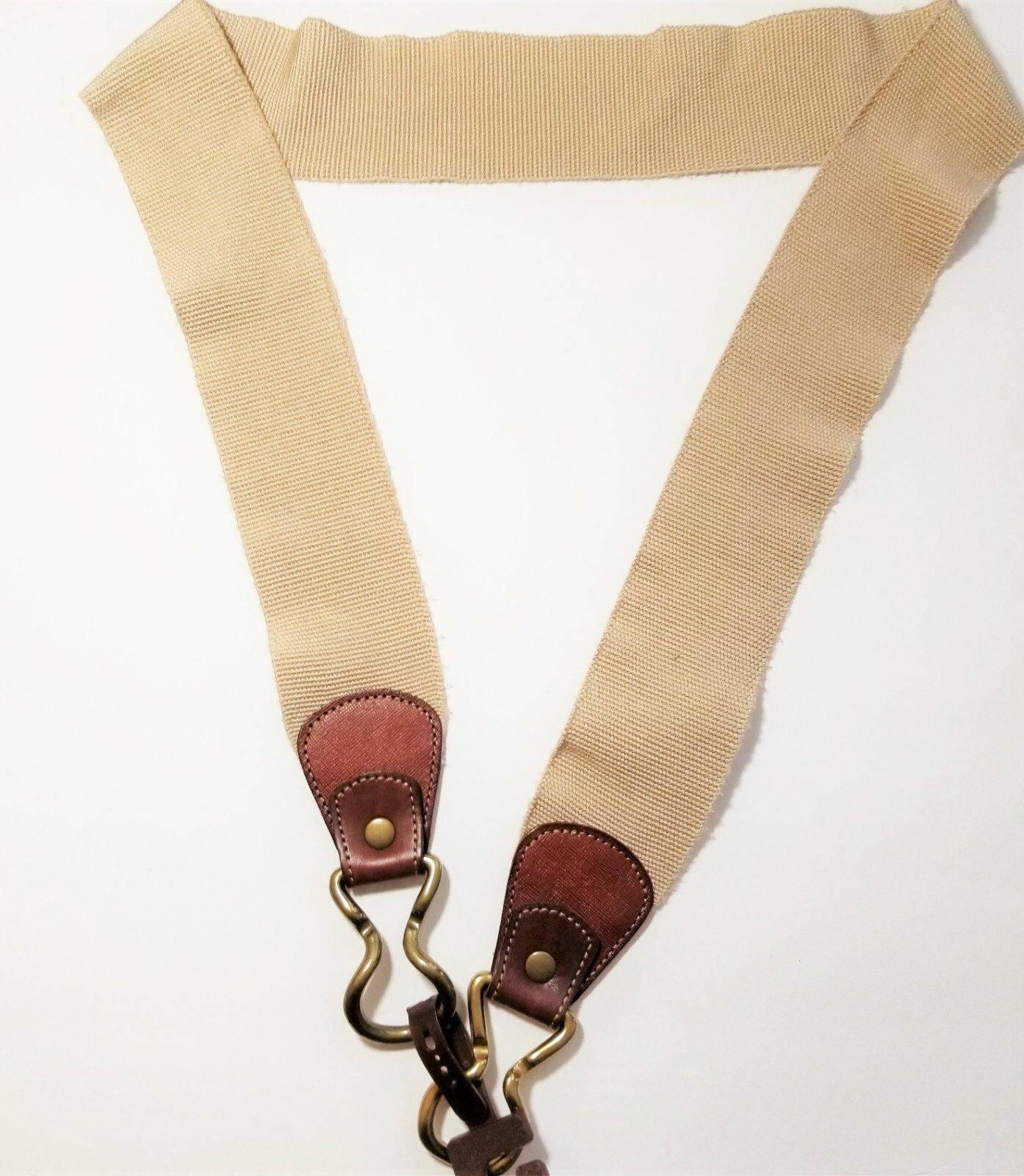 NEW FOSSIL GOLD BRASS TONE BUCKLE,BROWN LEATHER,TAN CANVAS STRETCH ELASTIC BELT