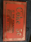Coke At The Fountain Sign Five Cents Please Pay Cashier Vintage Original