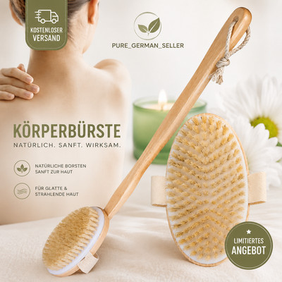 Shower Body Brush Long Handle Bath Back Scrubber Massage Natural Wood