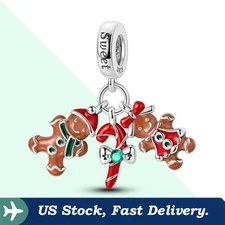 KUNSIR 925 Sterling Silver DIY Charm For Bracelet Sweet Gingerbread Man Pendant