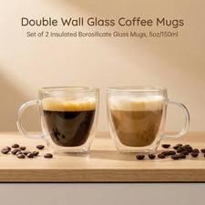 Double Walled Glasses Espresso Latte Cups, 150-450ml Borosilicate Glasses Cups