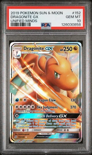 2019 Pokemon Sun & Moon Unified Minds Dragonite GX Unified Minds PSA 10 #152